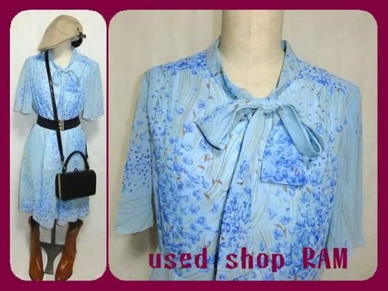 昭和レトロ古着 花柄 シフォン素材のボウタイワンピース 昭和レトロ古着通販usedshopram