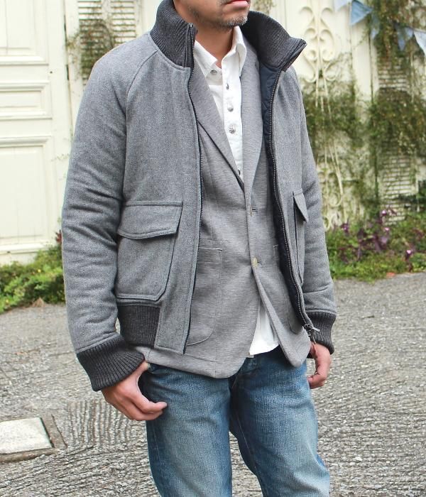 防風 中綿入り WOOL RIB JACKET