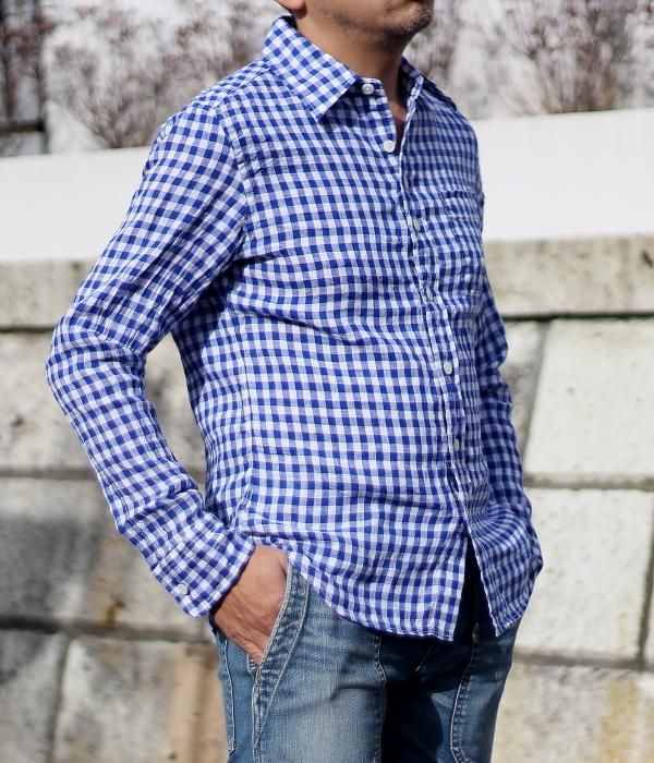 <img class='new_mark_img1' src='//img.shop-pro.jp/img/new/icons5.gif' style='border:none;display:inline;margin:0px;padding:0px;width:auto;' />FRENCH LINEN GINGHAM CHECK SHIRT