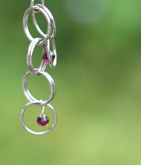 【MARUCO】 SILVER CIRCLE + GARNET PIERCED EARRINGS