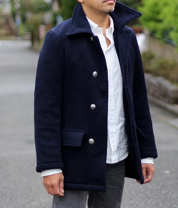 防風 中綿入り ウールハーフコート