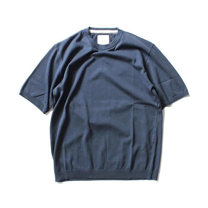 101545967 STILL BY HAND / ハイゲージニット半袖セーター KN0162 - ブルー 01