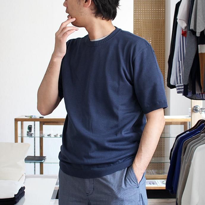 101545967 STILL BY HAND / ハイゲージニット半袖セーター KN0162 - ブルー 02