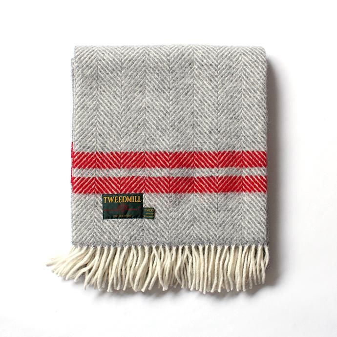 TWEEDMILL TWEEDMILL / ウール ヘリンボーンブランケット - ライン グレー×レッド<img class='new_mark_img2' src='//img.shop-pro.jp/img/new/icons47.gif' style='border:none;display:inline;margin:0px;padding:0px;width:auto;' /> 01