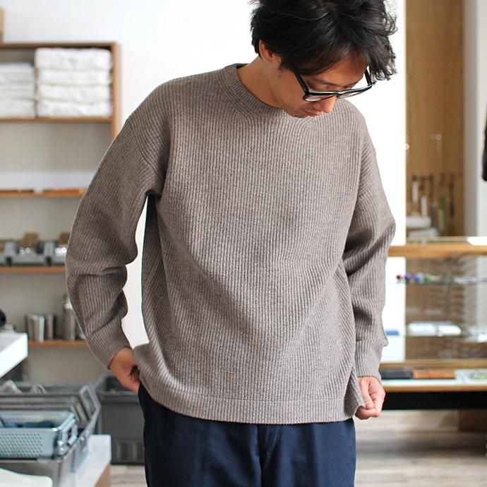 crepuscule crepuscule / Cardigan Rib Stitch L/S 畦編み クルーネックセーター 1603-008 Beige 01