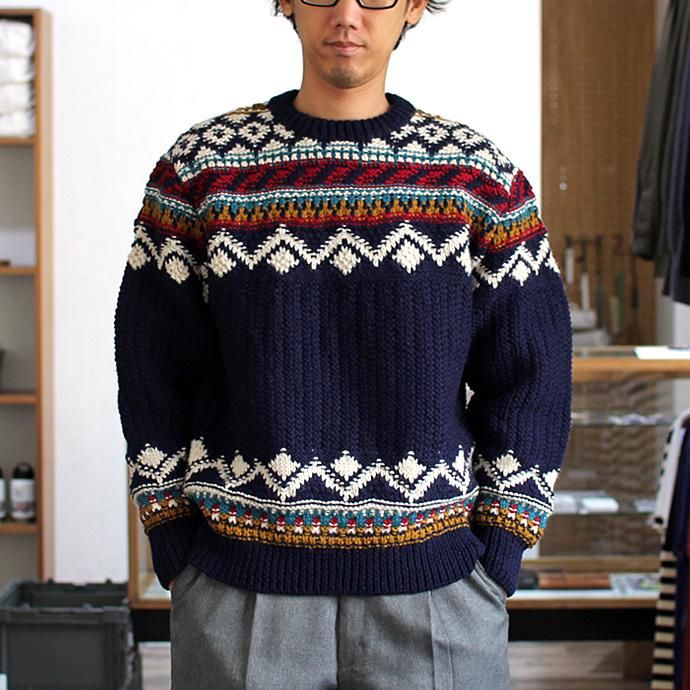 comm. arch. Hand Knitted P/O - Shetland ハンドニットローゲージセーター ネイビー 02