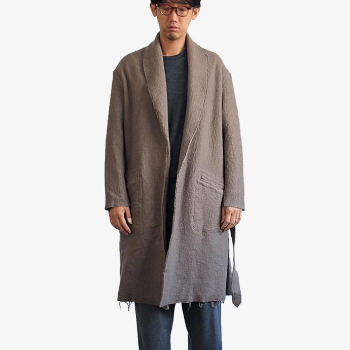 blurhms BHS-C17FW06 Shrink Cotton-Wool Roll Coat - Grey Beige 圧縮ウール/コットン ガウンコート ベージュ 02
