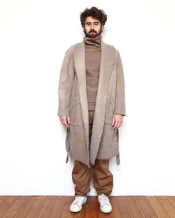 blurhms BHS-C17FW06 Shrink Cotton-Wool Roll Coat - Grey Beige 圧縮ウール/コットン ガウンコート ベージュ 02