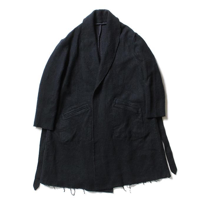 blurhms BHS-C17FW06 Shrink Cotton-Wool Roll Coat - Black Navy 圧縮ウール/コットン ガウンコート ネイビー 01