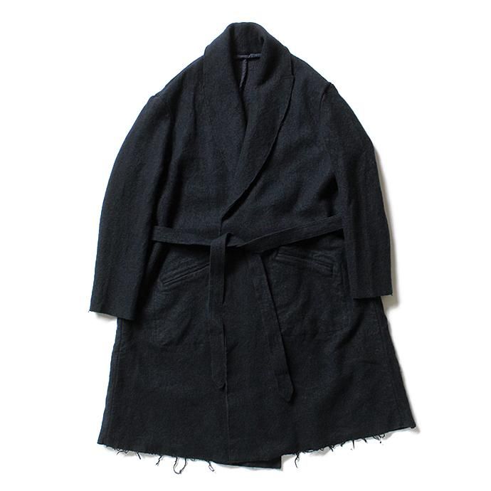 blurhms BHS-C17FW06 Shrink Cotton-Wool Roll Coat - Black Navy 圧縮ウール/コットン ガウンコート ネイビー 02