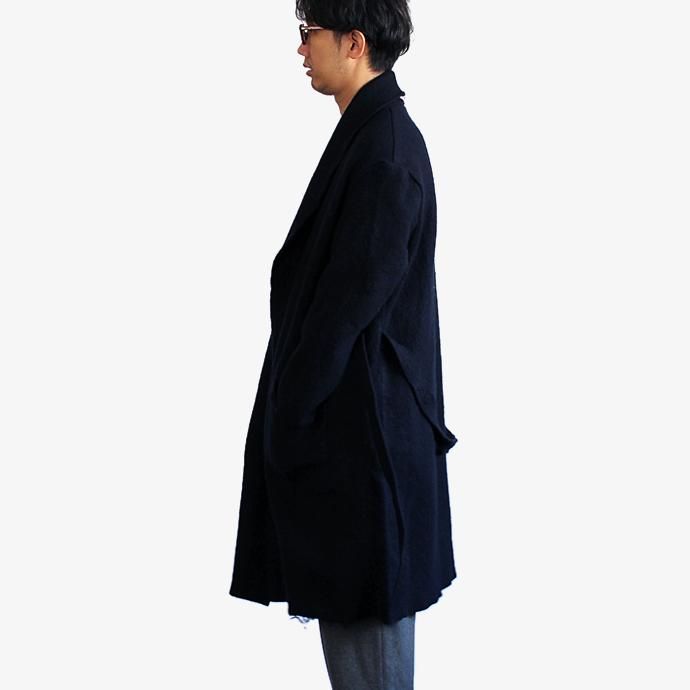 blurhms BHS-C17FW06 Shrink Cotton-Wool Roll Coat - Black Navy 圧縮ウール/コットン ガウンコート ネイビー 02