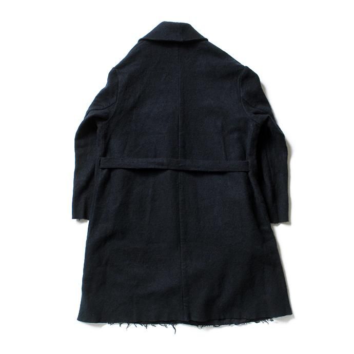 blurhms BHS-C17FW06 Shrink Cotton-Wool Roll Coat - Black Navy 圧縮ウール/コットン ガウンコート ネイビー 02
