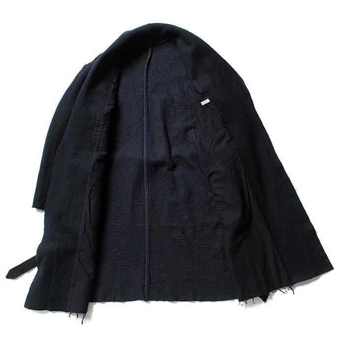 blurhms BHS-C17FW06 Shrink Cotton-Wool Roll Coat - Black Navy 圧縮ウール/コットン ガウンコート ネイビー 02