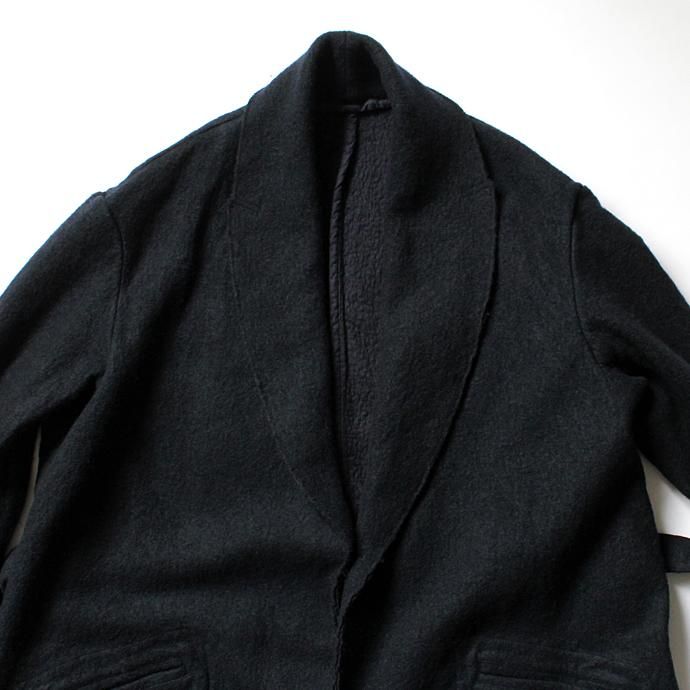 blurhms BHS-C17FW06 Shrink Cotton-Wool Roll Coat - Black Navy 圧縮ウール/コットン ガウンコート ネイビー 02