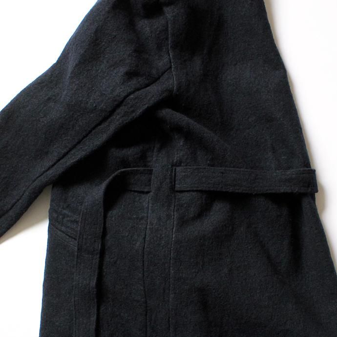 blurhms BHS-C17FW06 Shrink Cotton-Wool Roll Coat - Black Navy 圧縮ウール/コットン ガウンコート ネイビー 02