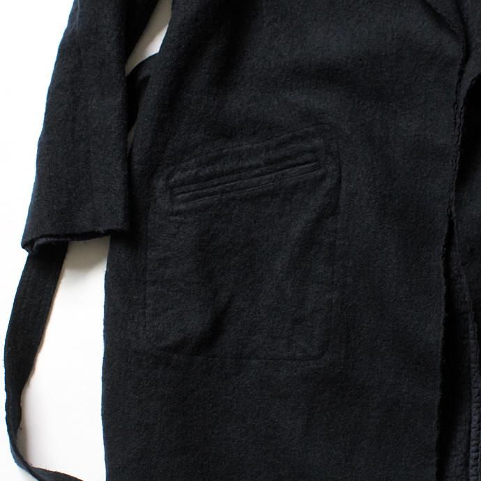 blurhms BHS-C17FW06 Shrink Cotton-Wool Roll Coat - Black Navy 圧縮ウール/コットン ガウンコート ネイビー 02