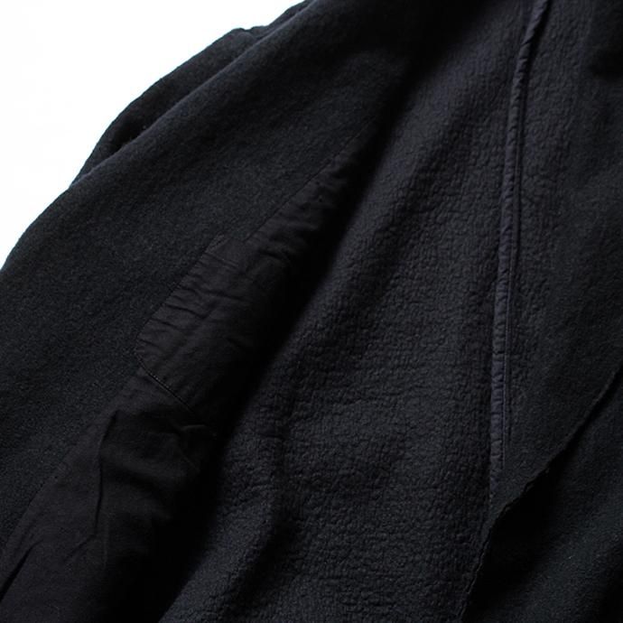 blurhms BHS-C17FW06 Shrink Cotton-Wool Roll Coat - Black Navy 圧縮ウール/コットン ガウンコート ネイビー 02