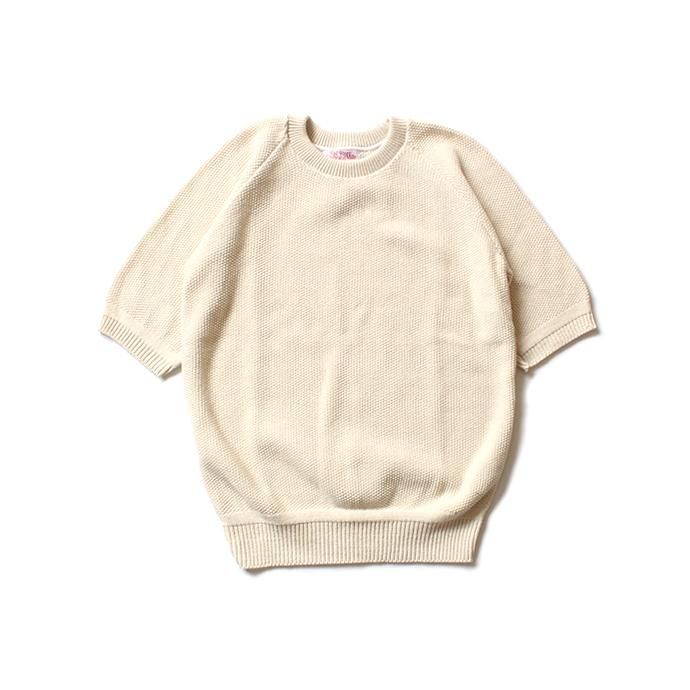 128893332 Fall River Knitting Mills / Seed Stitch Crew Neck H/S Sweater - ナチュラル 01
