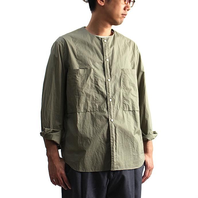 STILL BY HAND SH0782 ノーカラーシャツ - Olive 02