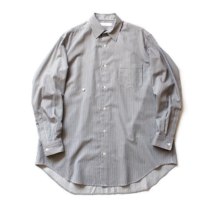 134583731 THEE(シー)/ RV-SH-03 drape double one button shirts - BLACK STRIPE ダブルシャツ ブラックストライプ 01
