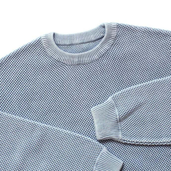 134654740 crepuscule / stone wash moss stitch L/S sweat ストーンウォッシュ鹿の子編みクルーネックプルオーバー 1803-003 Bluegray 02