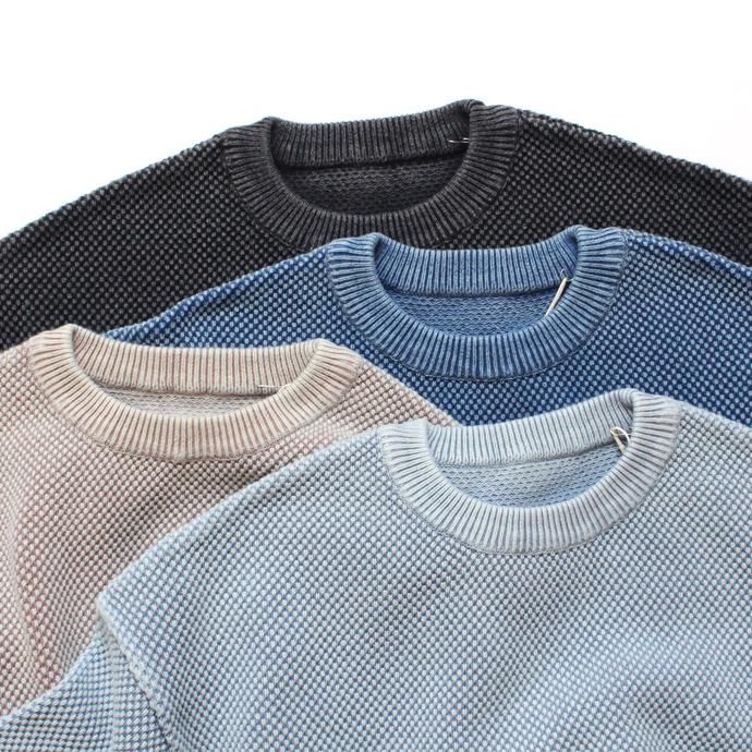 134654740 crepuscule / stone wash moss stitch L/S sweat ストーンウォッシュ鹿の子編みクルーネックプルオーバー 1803-003 Bluegray 02