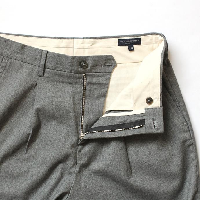 136280374 RICCARDO METHA / 1Tuck Wide Trousers ワンタックワイドトラウザース ヘリンボーン グレー 02