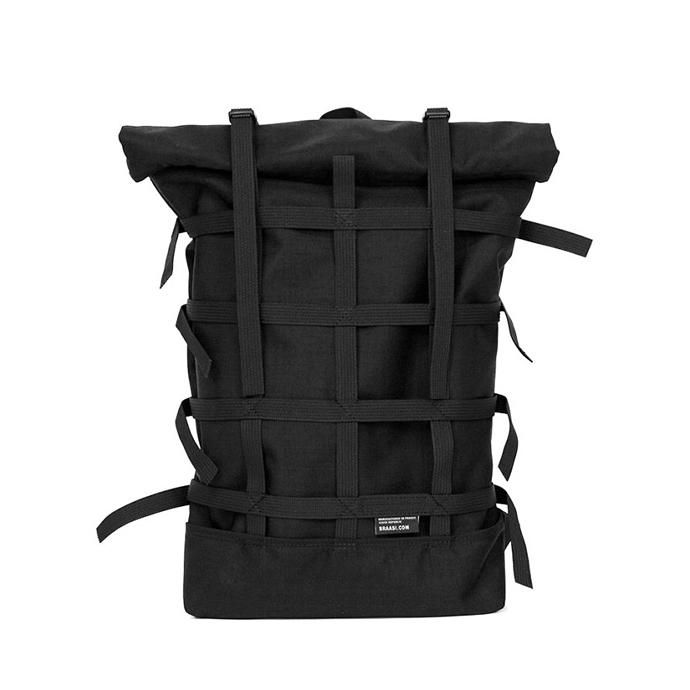 137057258 BRAASI INDUSTRY / WEBBING - 18L Black 耐水ロールトップバックパック 01