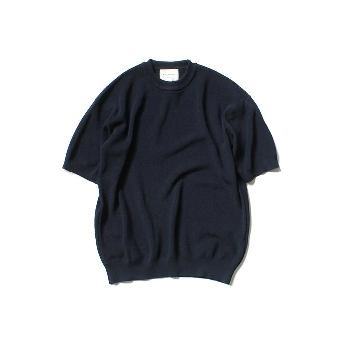 142462566 STILL BY HAND / KN0292 片畔ショートスリーブニット - Navy 01