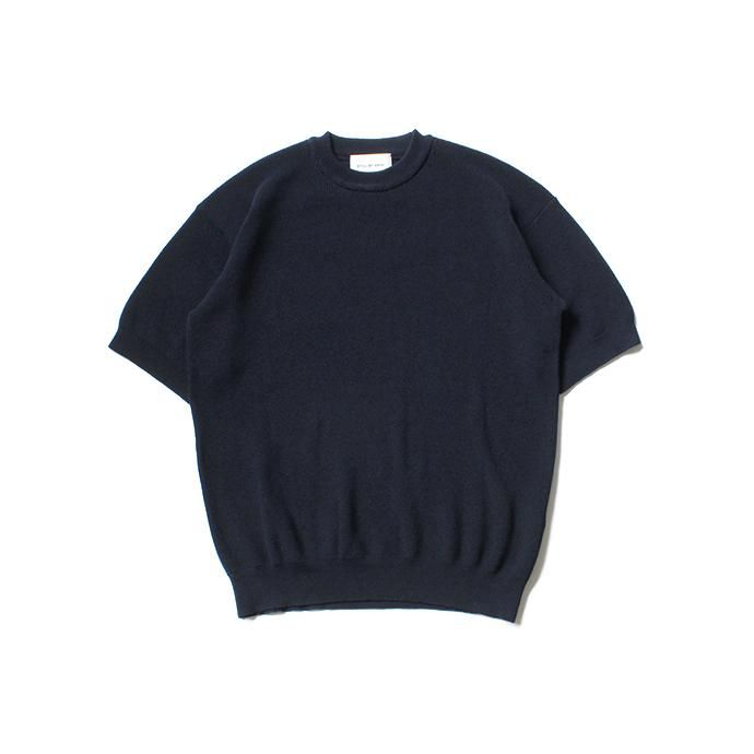 142462566 STILL BY HAND / KN0292 片畔ショートスリーブニット - Navy 02