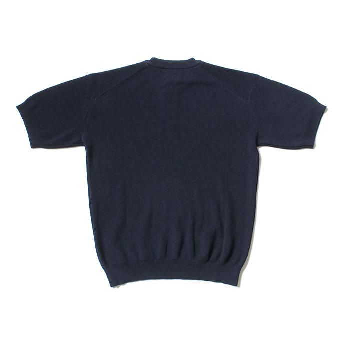 142462566 STILL BY HAND / KN0292 片畔ショートスリーブニット - Navy 02