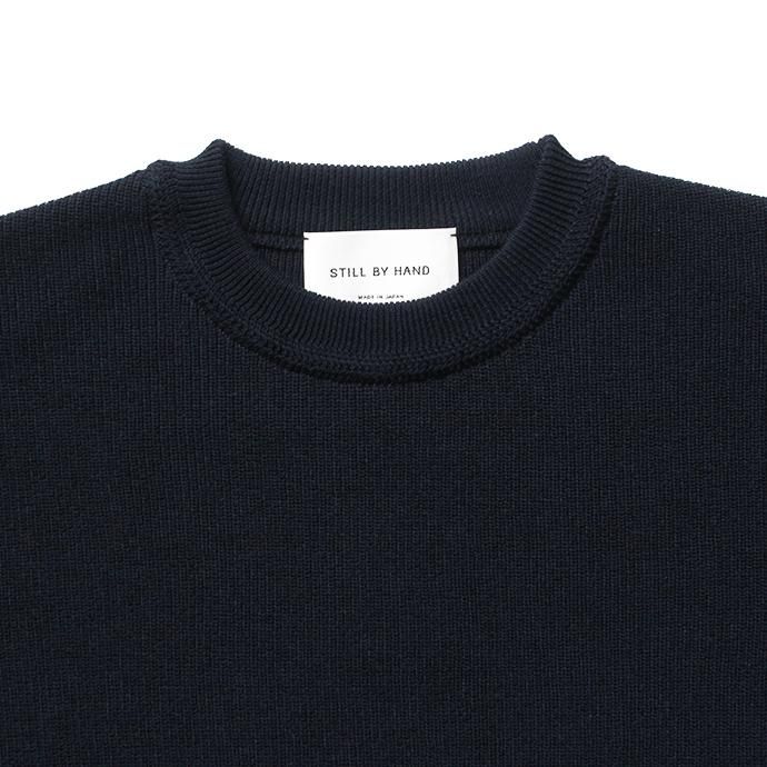 142462566 STILL BY HAND / KN0292 片畔ショートスリーブニット - Navy 02