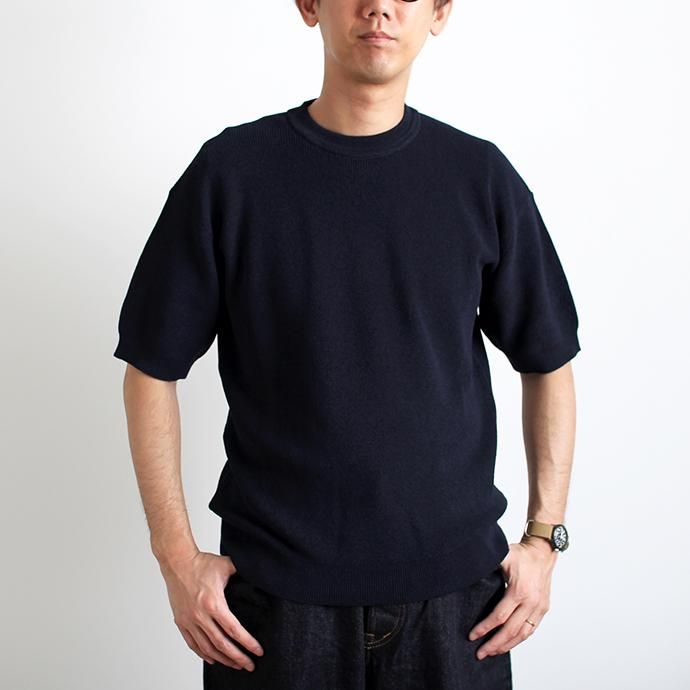 142462566 STILL BY HAND / KN0292 片畔ショートスリーブニット - Navy 02