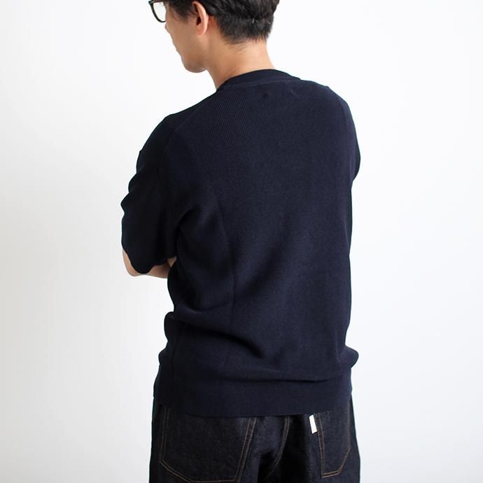 142462566 STILL BY HAND / KN0292 片畔ショートスリーブニット - Navy 02