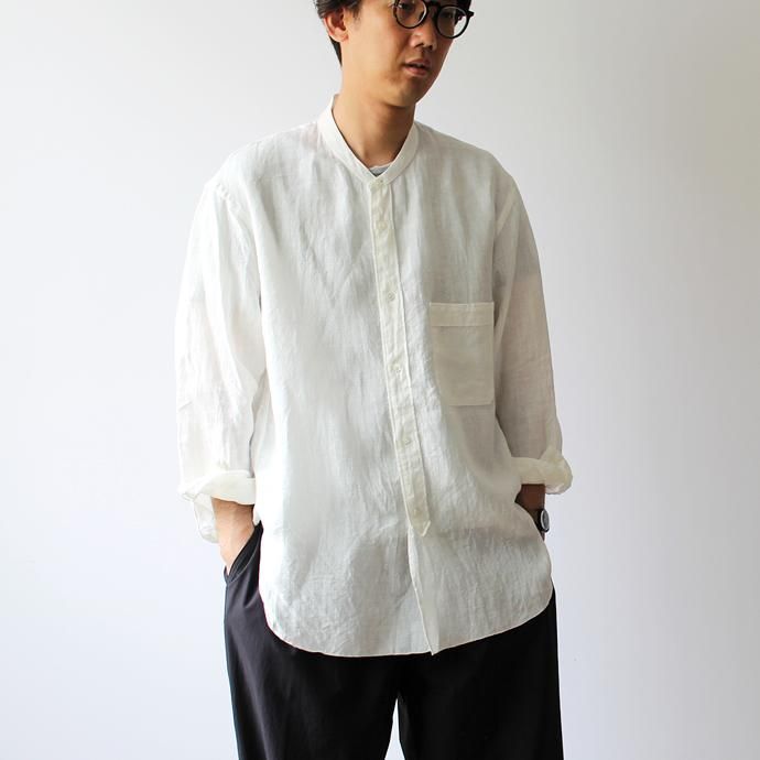 142818921 STILL BY HAND / SH0792 リネン素材 バンドカラーシャツ - White 02