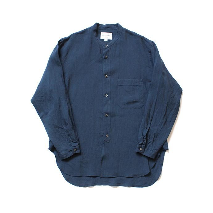 142818942 STILL BY HAND / SH0792 リネン素材 バンドカラーシャツ - Ink Blue 01