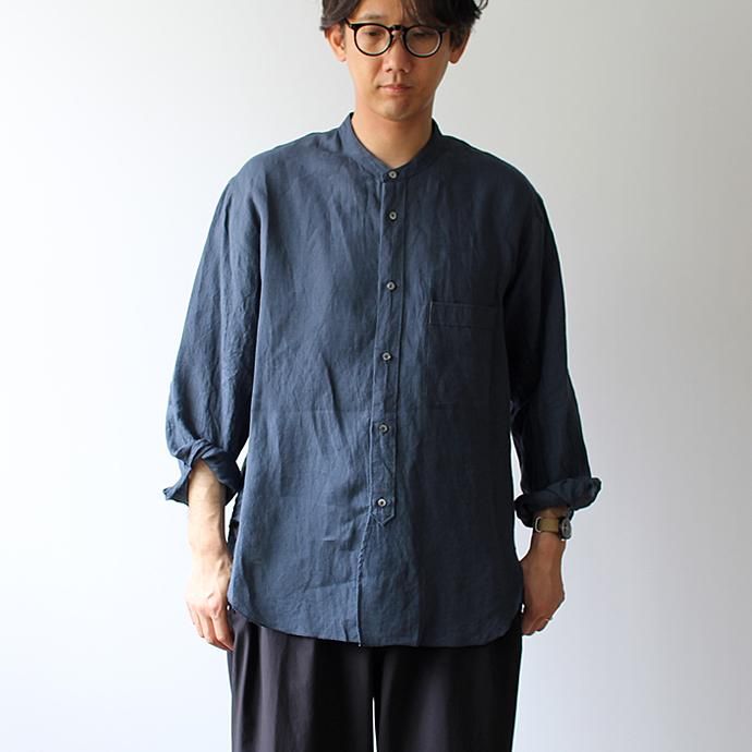 142818942 STILL BY HAND / SH0792 リネン素材 バンドカラーシャツ - Ink Blue 02