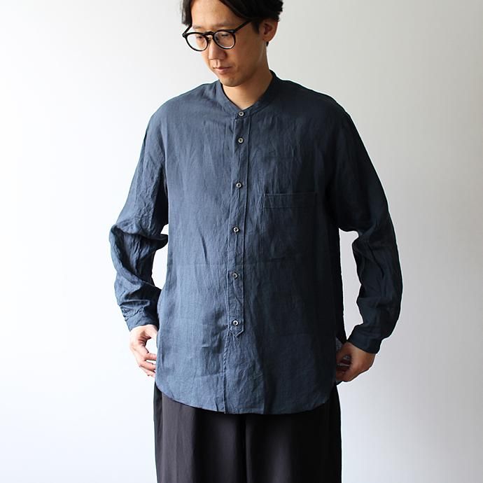 142818942 STILL BY HAND / SH0792 リネン素材 バンドカラーシャツ - Ink Blue 02