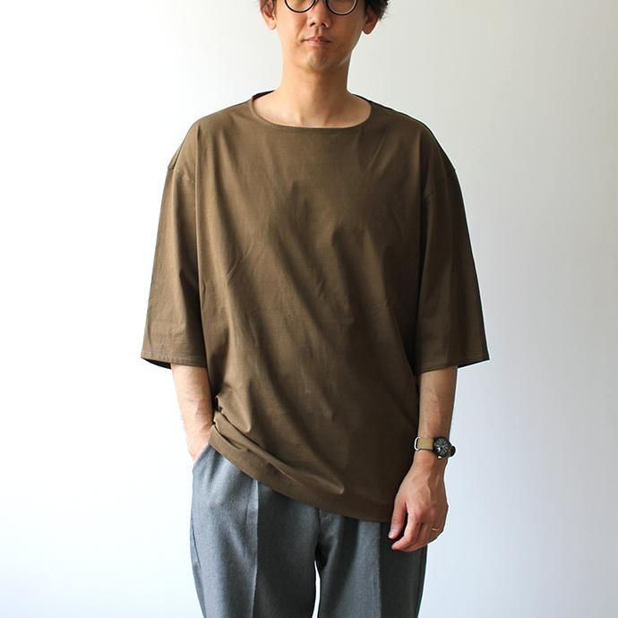 142828082 smoothday / ユニセックス 60/2 テクノラマ天竺 オーバーサイズ 7分袖Tシャツ SN-T005-002 - カーキ 02