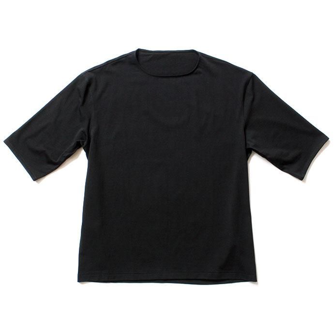 142828108 smoothday / ユニセックス 60/2 テクノラマ天竺 オーバーサイズ 7分袖Tシャツ SN-T005-002 - ブラック 01
