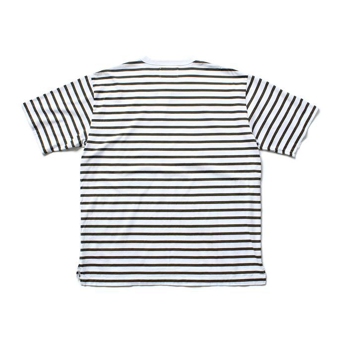142995512 STILL BY HAND / CS0292 ボーダー ポケットTシャツ - White/Olive 02