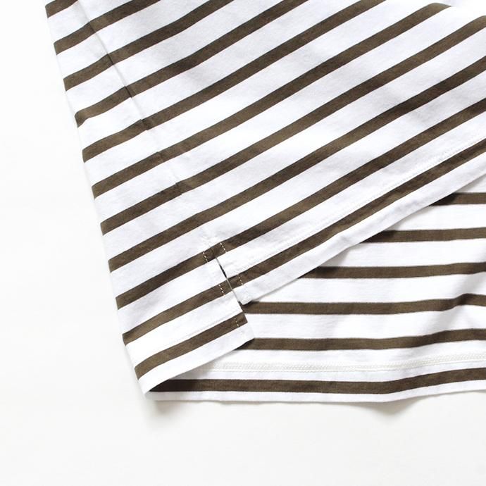 142995512 STILL BY HAND / CS0292 ボーダー ポケットTシャツ - White/Olive 02