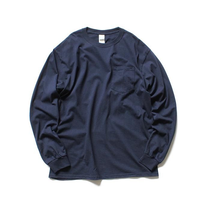144330286 GILDAN / 2410 6.0oz Ultra Cotton Long Sleeve Pocket T-Shirt ウルトラコットン長袖ポケットTシャツ - Navy 01