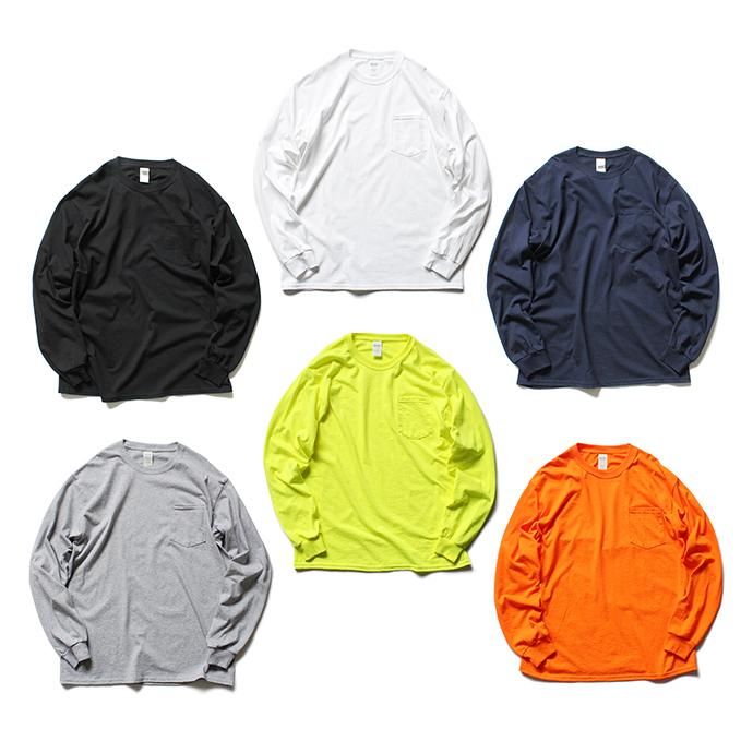 gildan2410 GILDAN / 2410 6.0oz Ultra Cotton Long Sleeve Pocket T-Shirt ウルトラコットン長袖ポケットTシャツ - Safety Green 02