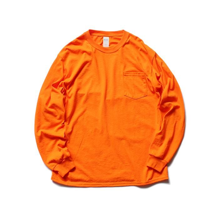 144330424 GILDAN / 2410 6.0oz Ultra Cotton Long Sleeve Pocket T-Shirt ウルトラコットン長袖ポケットTシャツ - Safety Orange 01