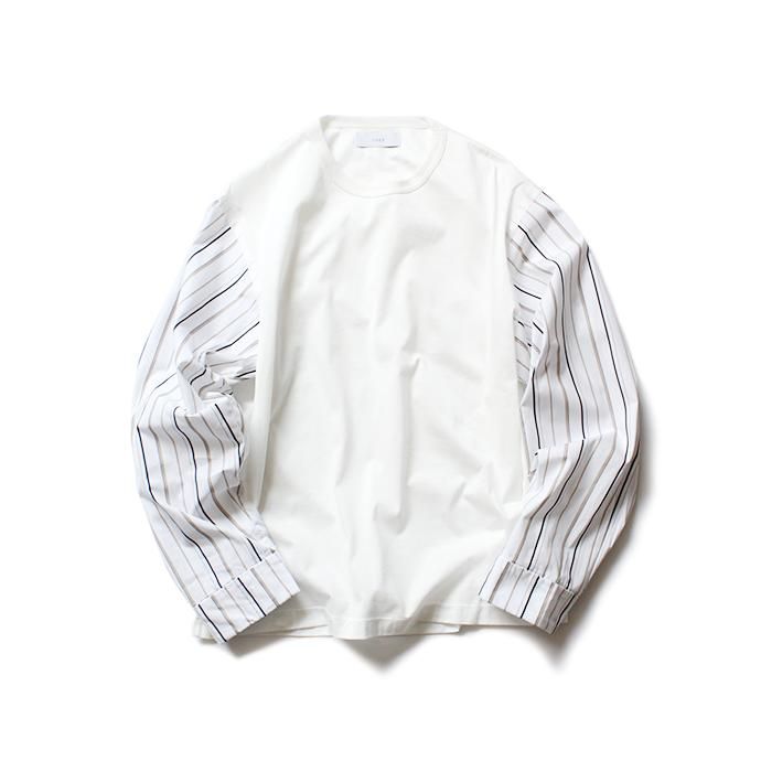 144639808 THEE(シー)/ stripe long sleeve t-shirts シャツ素材長袖カットソー CT-CS-01 White/Beige Stripe 01