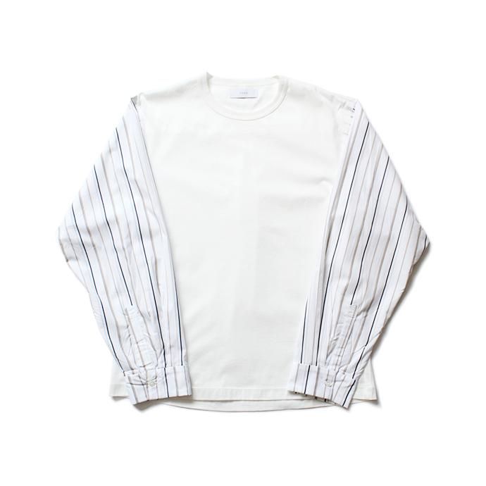 144639808 THEE(シー)/ stripe long sleeve t-shirts シャツ素材長袖カットソー CT-CS-01 White/Beige Stripe 02