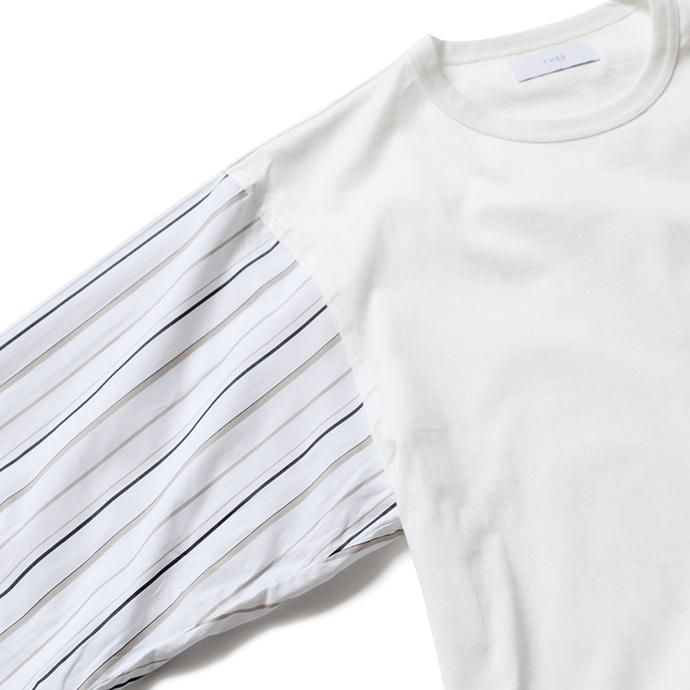 144639808 THEE(シー)/ stripe long sleeve t-shirts シャツ素材長袖カットソー CT-CS-01 White/Beige Stripe 02