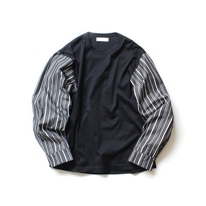 144639838 THEE(シー)/ stripe long sleeve t-shirts シャツ素材長袖カットソー CT-CS-01 Navy/Black Stripe 01