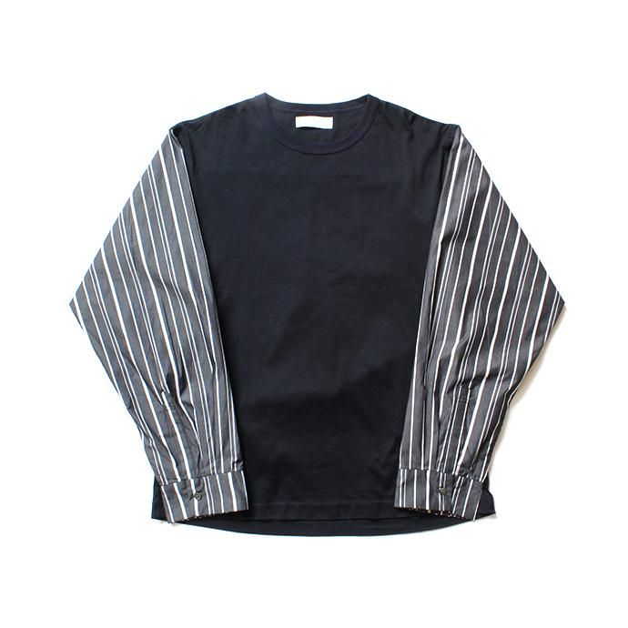 144639838 THEE(シー)/ stripe long sleeve t-shirts シャツ素材長袖カットソー CT-CS-01 Navy/Black Stripe 02